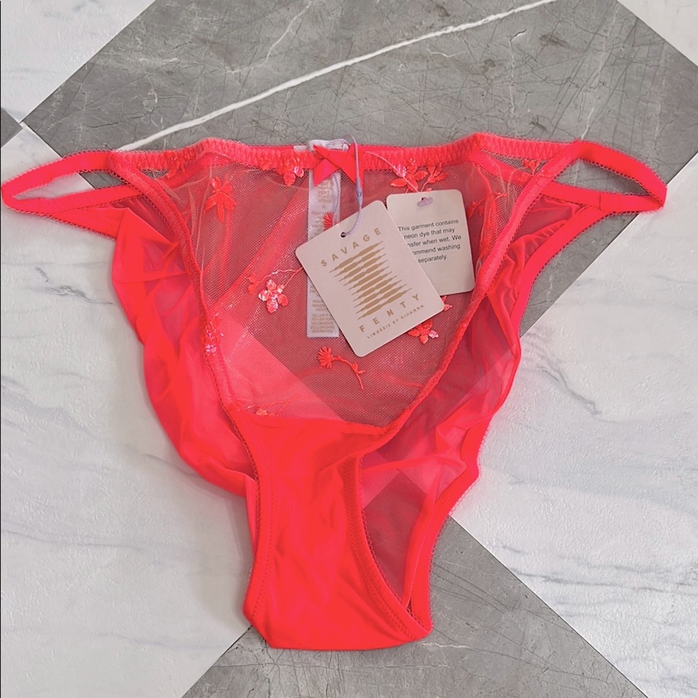 NEW Savage X Fenty curvy foiled embroidery string bikini pink floral panty 2X